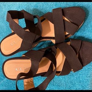 New condition CL wedge heeled sandals black cork